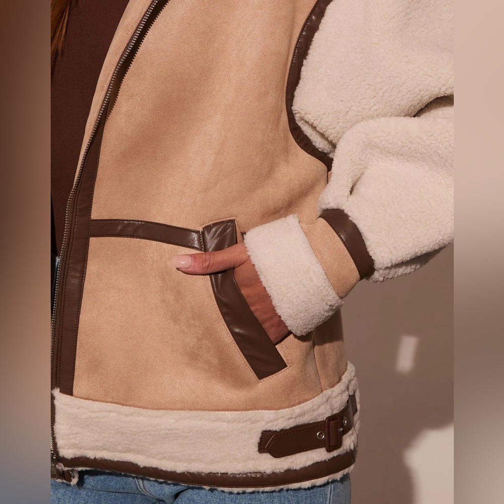 Vici Tan and Cream Shearling Jacket - Picture 4 of 7